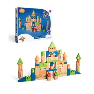 Geoffreys Toy Box 70 Pieces Castle Blocks Building Set All Natural Wood **New**